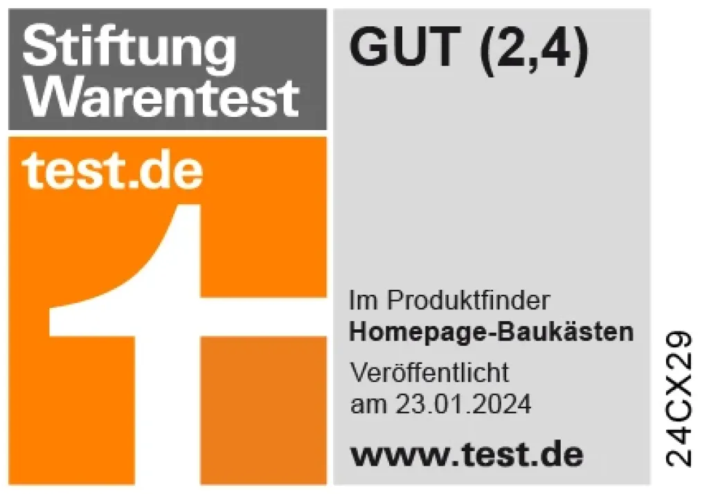Stiftung Warentest bewertet den webgo Homepage-Baukasten mit dem Prädikat „GUT“ (2,4).