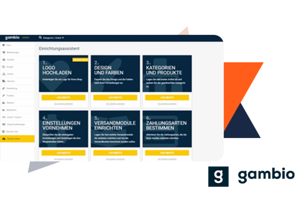 Mit dem deutschen Shopsystem Gambio könnt Ihr ohne Programmierkenntnisse, einfach und schnell einen professionellen und rechtssicheren Onlineshop erstellen. Ein großer Vorteil: Das Shop-System ist nicht nur einfach zu bedienen, sondern legt auch größten Wert auf Rechts- und Datensicherheit.