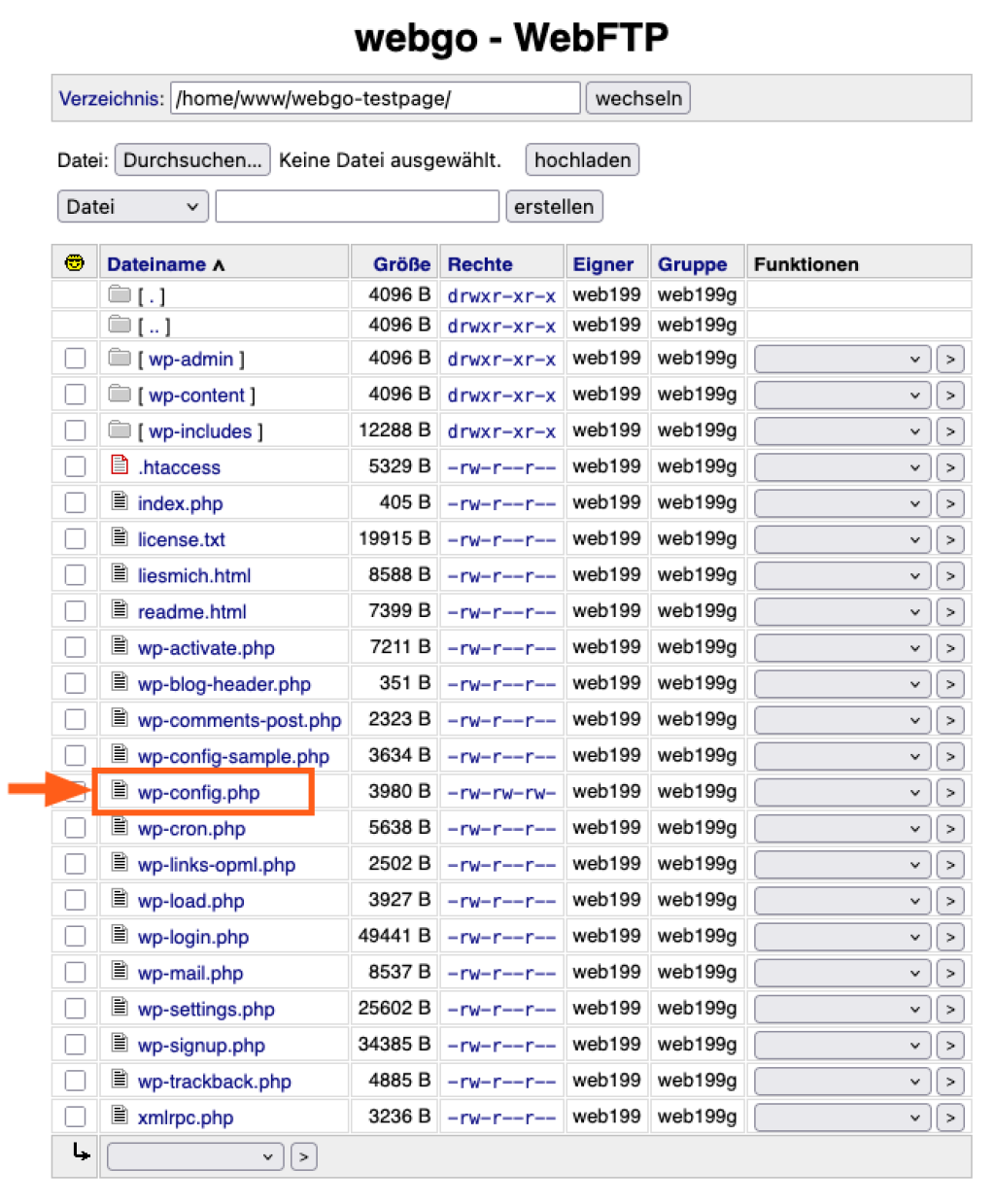 Die wp-config.php-Datei findet man innerhalb des FTP-Verzeichnis Ihrer WordPress-Instanz.