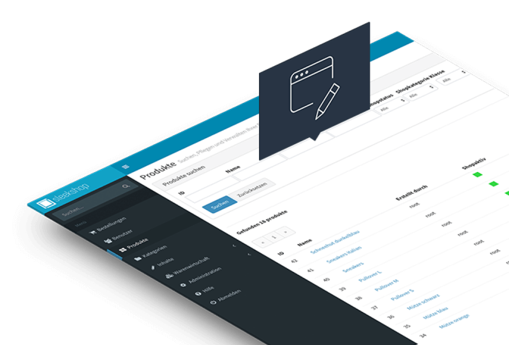 Das Dashboard des headless eCommerce-System sleekshop.