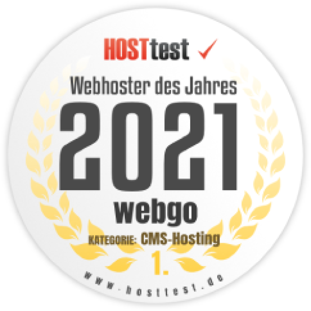 Titel Webhoster des Jahres 2021 HOSTtest - Kategorie CMS-Hosting Platz 1.